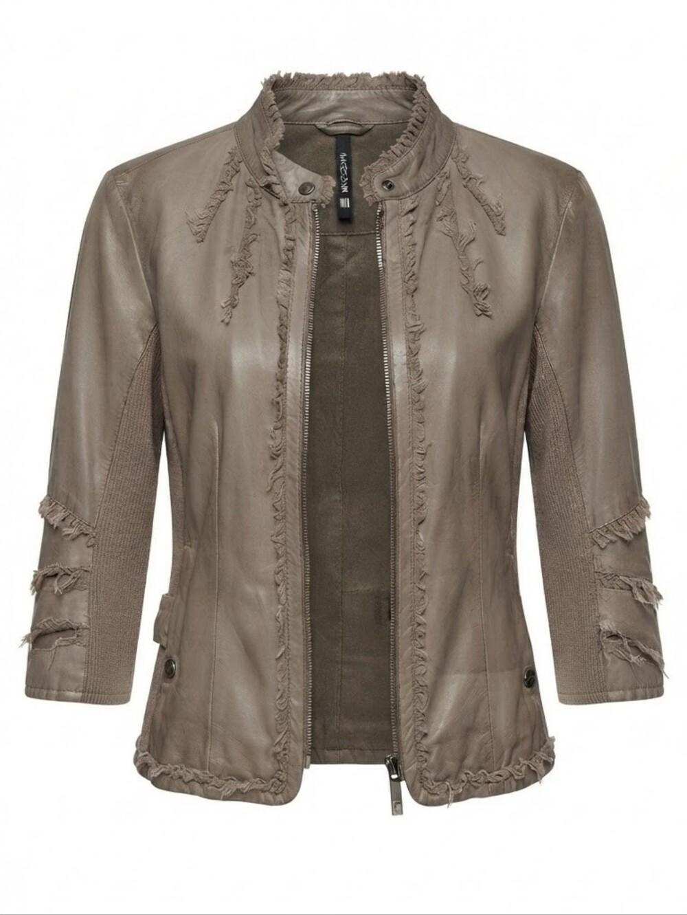 Marc Cain Taupe Fringed Leather Jacket